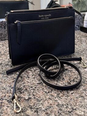 kate spade Black Leather Crossbody Double-Zip Pouch with Removable Strap